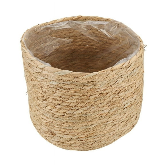 Seagrass Flower Pot - Woven Plant Decorative Basket with Plastic Film Insert in Boho Style S