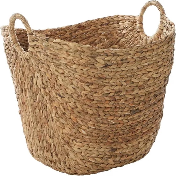 Seagrass Handmade Decorative and Functional Storage Basket Woven Organizer with Ring Handles, Brown