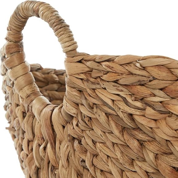 Seagrass Handmade Drative and Functional Storage Basket Large Woven Basket Organizer with Ring Handles, Basket for Storage 20" x 18" x 19", Brown