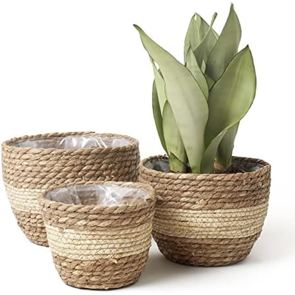 Seagrass Planter Basket Indoor Outdoor, Flower Pots Cover, Plant Containers, Beige, 10 inch