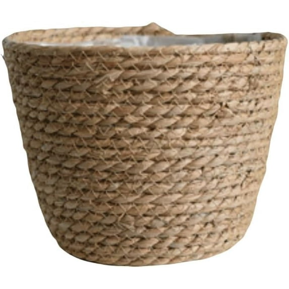 Seagrass Planter Basket Set With Plastic Lining Woven Storage Basket 7x6 In Indoor And Outdoor Plant Flowerpot Baskets Are Very Suitable For Flowerpot Covers. Natural Plant Containers (Large)