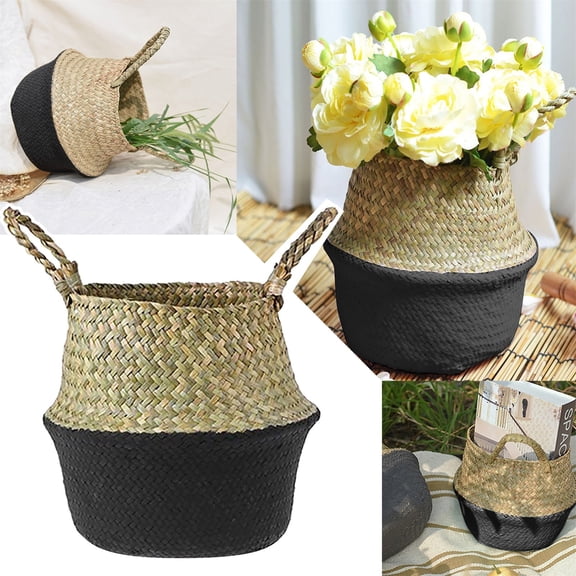 Seagrass Planter, Woven Flower Pot Folding Storage Basket M For Indoor Plants And Eco Friendly Home Decoration