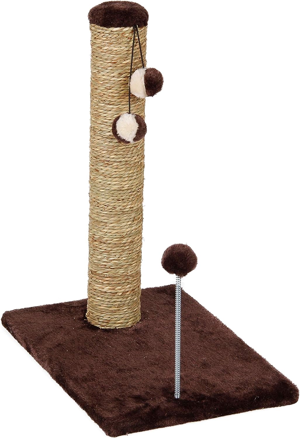 Seagrass Plush Scratching Post With Integrated Toys, Medium () Gray