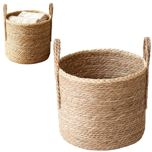 Seagrass Rope Storage Basket, Woven Basket with Handles, Natural Organizer for Home, Woven Storage Basket for Laundry Toys Blankets Towels, Fireplace Wood Decor Basket, 13×11.8 in,BG3