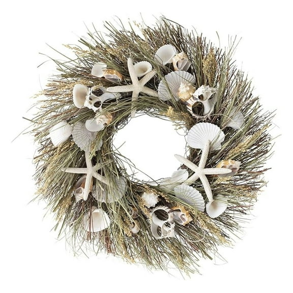 Seagrass Seashell Coastal Wreath Natural Preserved (Green)