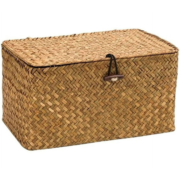 Seagrass Storage Basket, Handmade Organizer With Lid For Decorative And Practical Home Use, A Thoughtful Gift (Size: 26 X 16 X 10 Cm)