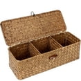 thumbnail image 1 of Seagrass Storage Basket with Lid Wicker Storage Basket with 3 Sections,Artrylin Woven Shelf Basket for Toiletries Tampon Storage, Seagrass Basket for Shelf Bathroom Toilet Table Counter,Coffee, 1 of 7