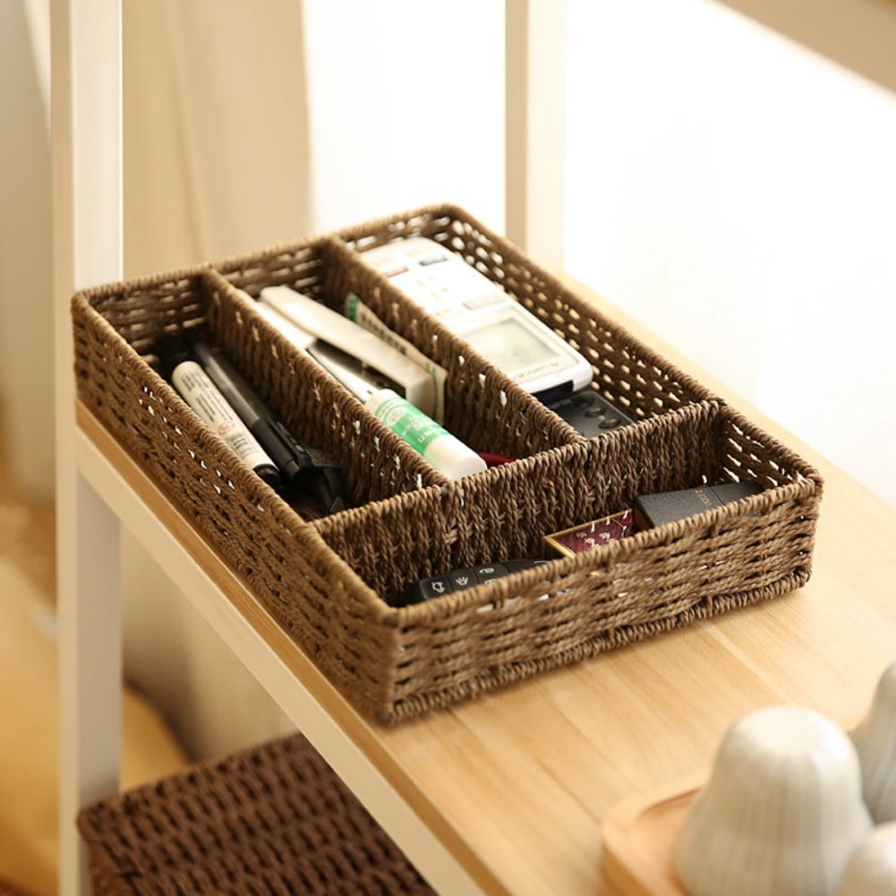 Ellinia Seagrass Storage Baskets With Canvas Liners & Hidden Handles - Set Of 3, Woven Rectangular Organizer Bins - View #6