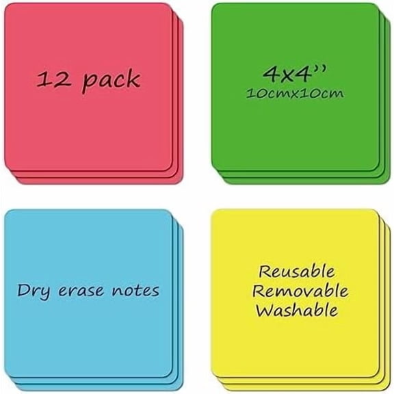Dry Erase Sticky Notes Reusable Labels for Storage Bins Organizing Jar Pantry, Waterproof Removable Label Stickers for Kitchen Office School All Purpose Use (4x4 inches), Dry Erase Sheets
