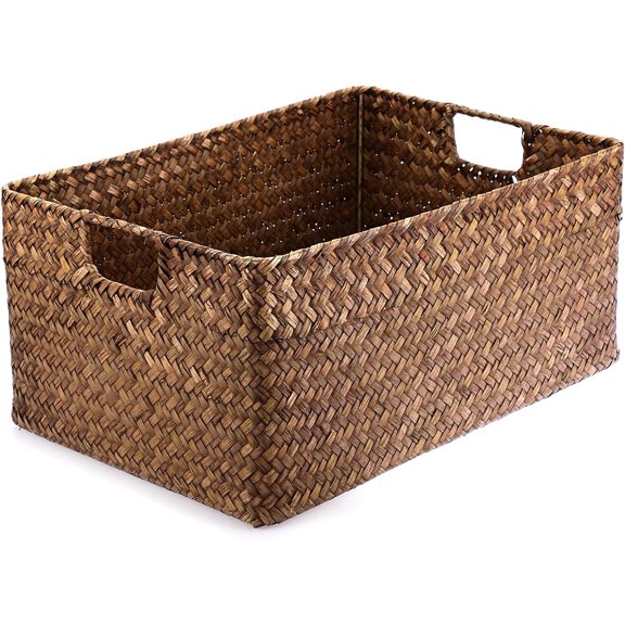 Seagrass Storage Baskets Bin for Shelf, X-Large Woven Wicker Basket