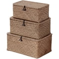 thumbnail image 1 of Seagrass Storage Baskets With Lid Set Of 3 Wicker Basket Bin For Shelves Rectangular Boho Decor Handwoven Shelf Organizing-storage Container Box Home Organization-coffee, 1 of 9