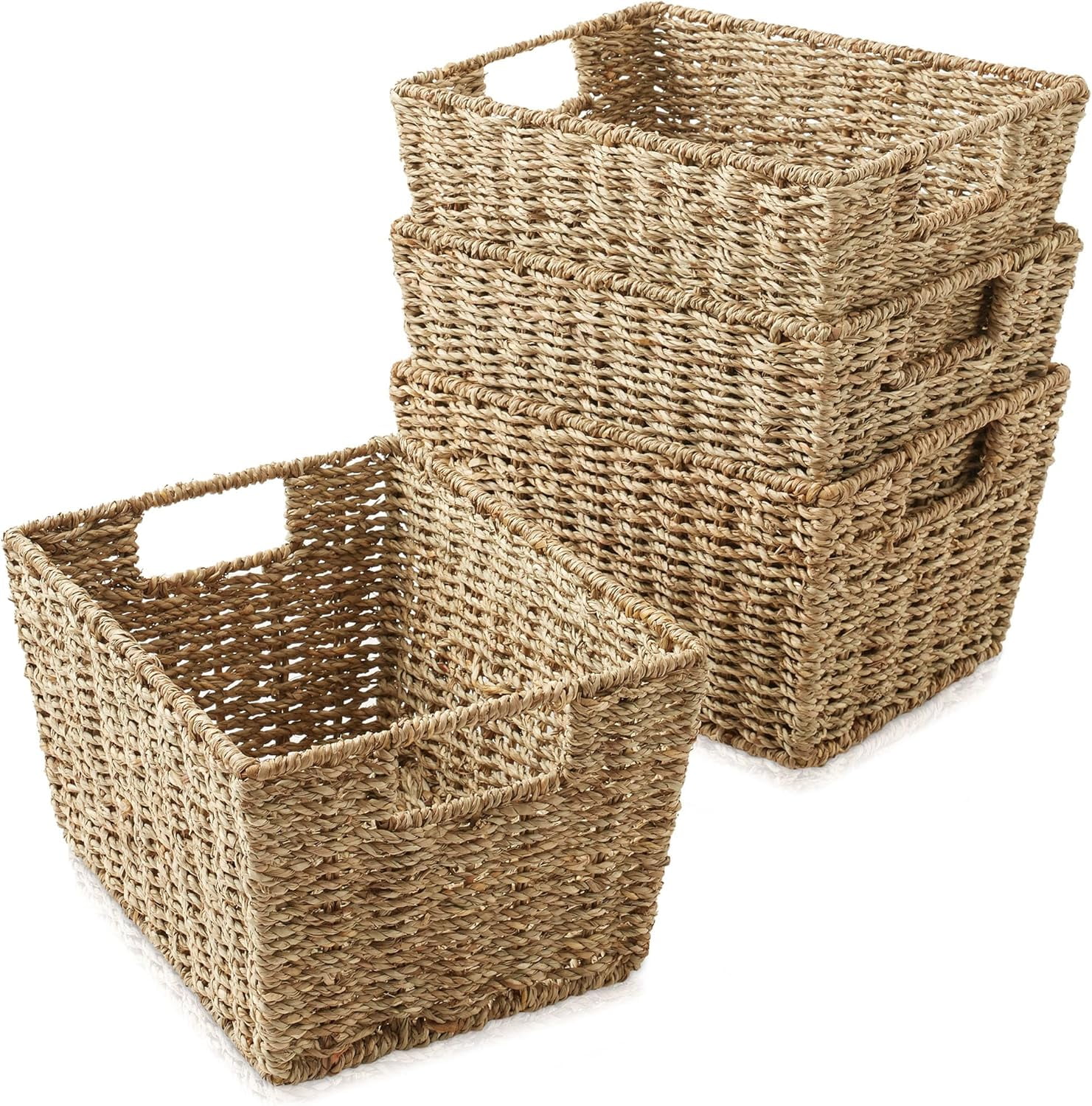 Seagrass Storage Baskets with Handles - Natural, Woven Rectangular ...