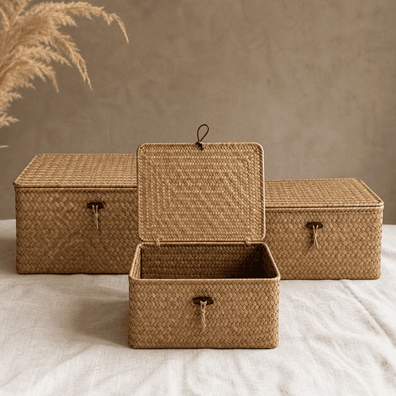 Seagrass Storage Box S-Coffee Rectangular Household Home Organization