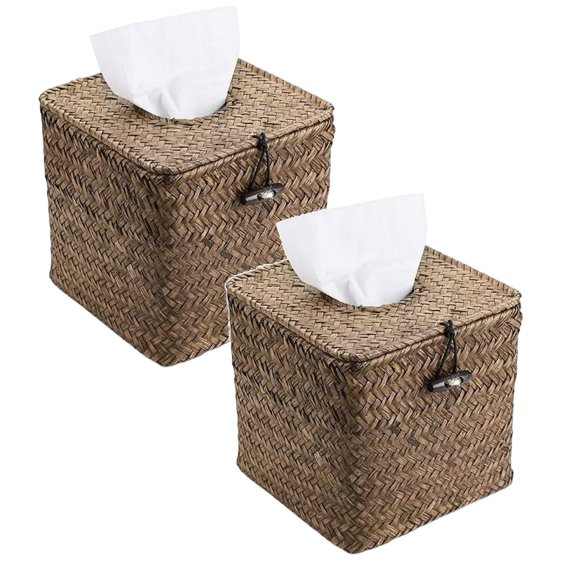 Seagrass Tissue Box Cover,Square Tissue Box with Lid,Woven Tissue Box Holder,Rustic Tissue Holder for Bathroom Vanity Toilet Living Room Bedroom Kitchen Office Car