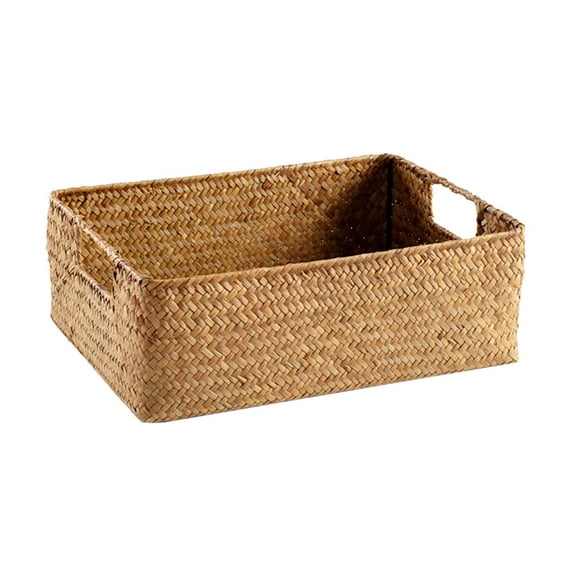 Seagrass Weaving Storage Basket Weaving Storage Basket Storage Organizer Basket with Handles Rectangle Decorative Basket for Toilet Kitchen