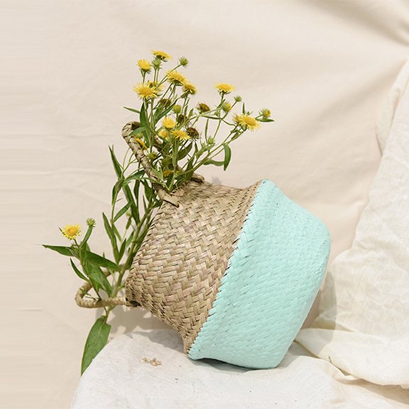 Seagrass Wicker Basket Flower Pot 22cm Diameter Folding Storage Container Multi-Color Base Options Natural Material Versatile Organizer for Home Garden Decoration