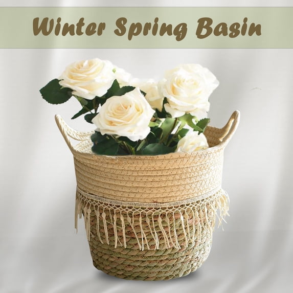 Seagrass Wicker Basket Flower Pot Folding Basket Storage Basket Decoration Storage Case,B,Wicker Straw