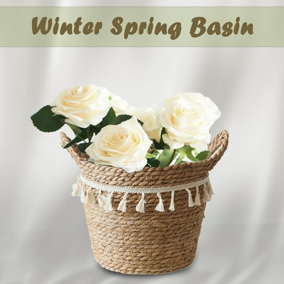 Seagrass Wicker Basket Flower Pot Folding Basket Storage Basket Decoration Storage Case,B,Wicker Straw