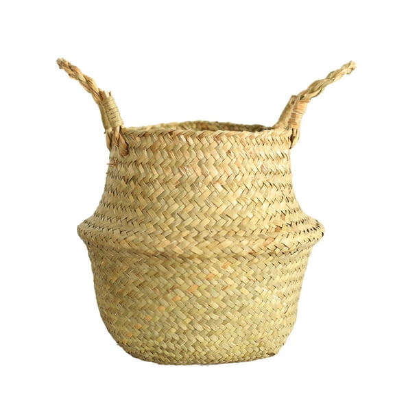 Seagrass Wicker Basket Planter,Folding Basket Dirty Basket Flower Pot for Indoor Outdoor Plants,Wicker Plant Pot,Boho Storage Garden Pot for Living Room Bedroom Office Patio