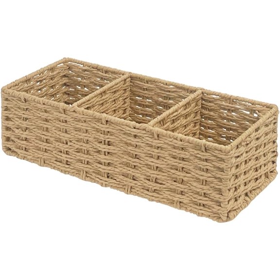 Seagrass Wicker Basket for Toilet Top, 3-Compartment Handwoven Bathroom Organizer for Toilet Paper, Pads, and Accessories (1, )
