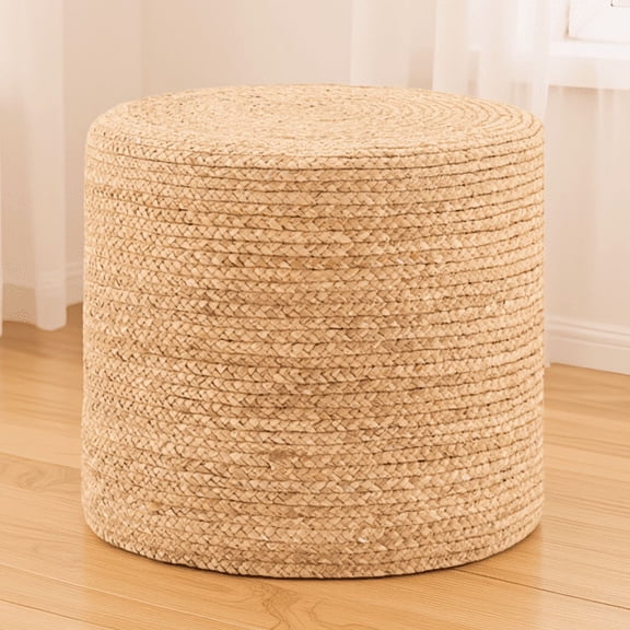 Seagrass Woven Round Ottoman Footrest Stool, Handwoven Fiber Accent Seat, Brown