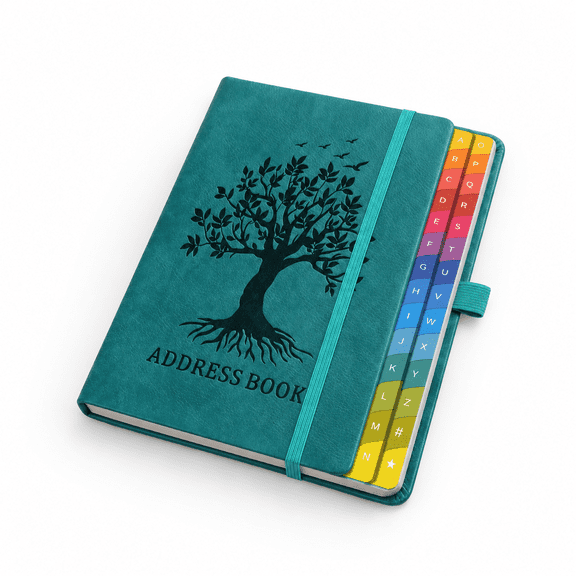 Seagreen Address Book with Colorful Alphabetical Tabs, 5.8" x 8.4"