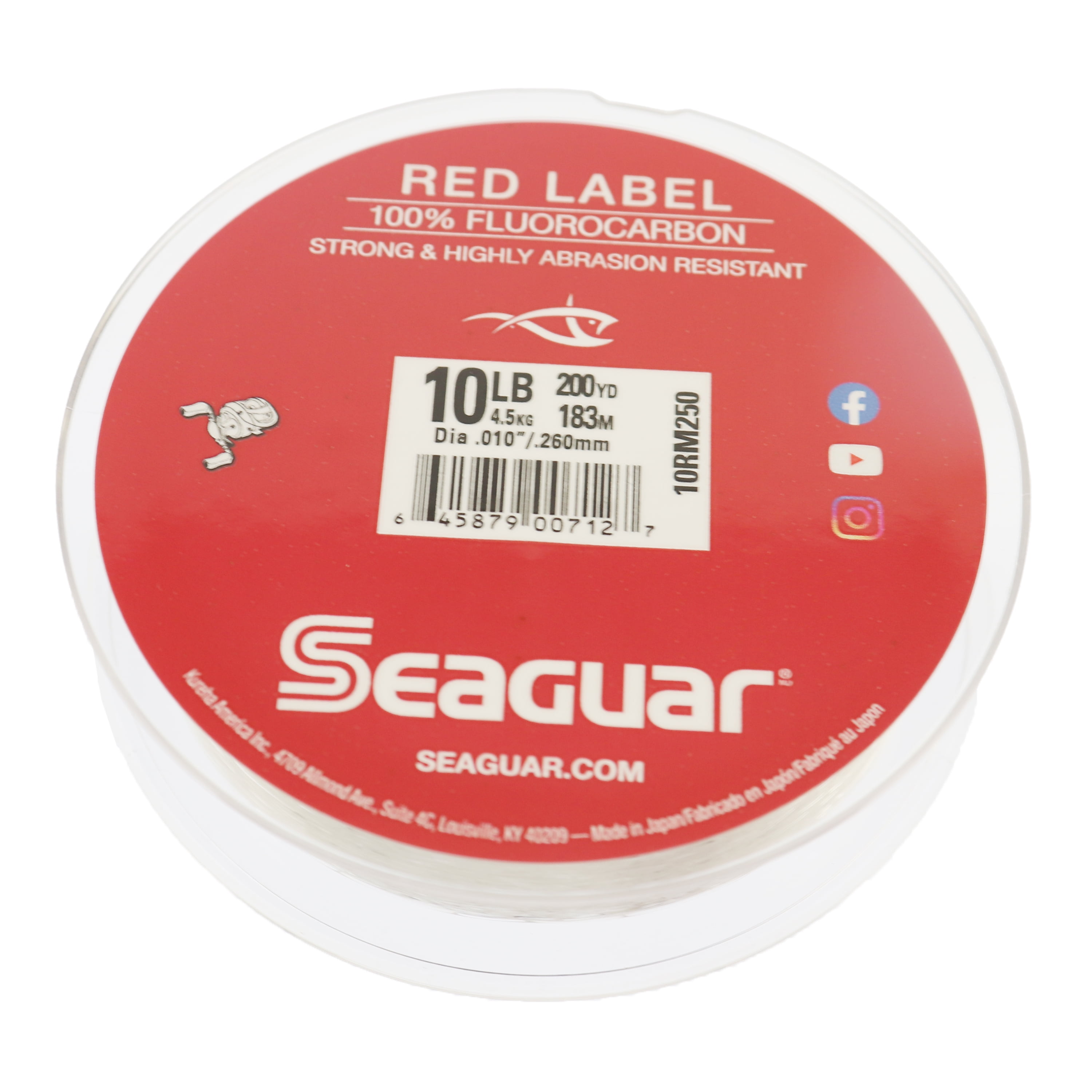 Seaguar Red Label 100% Fluorocarbon Fishing Line 10lbs, 200yds Break  Strength/Length - 10RM250