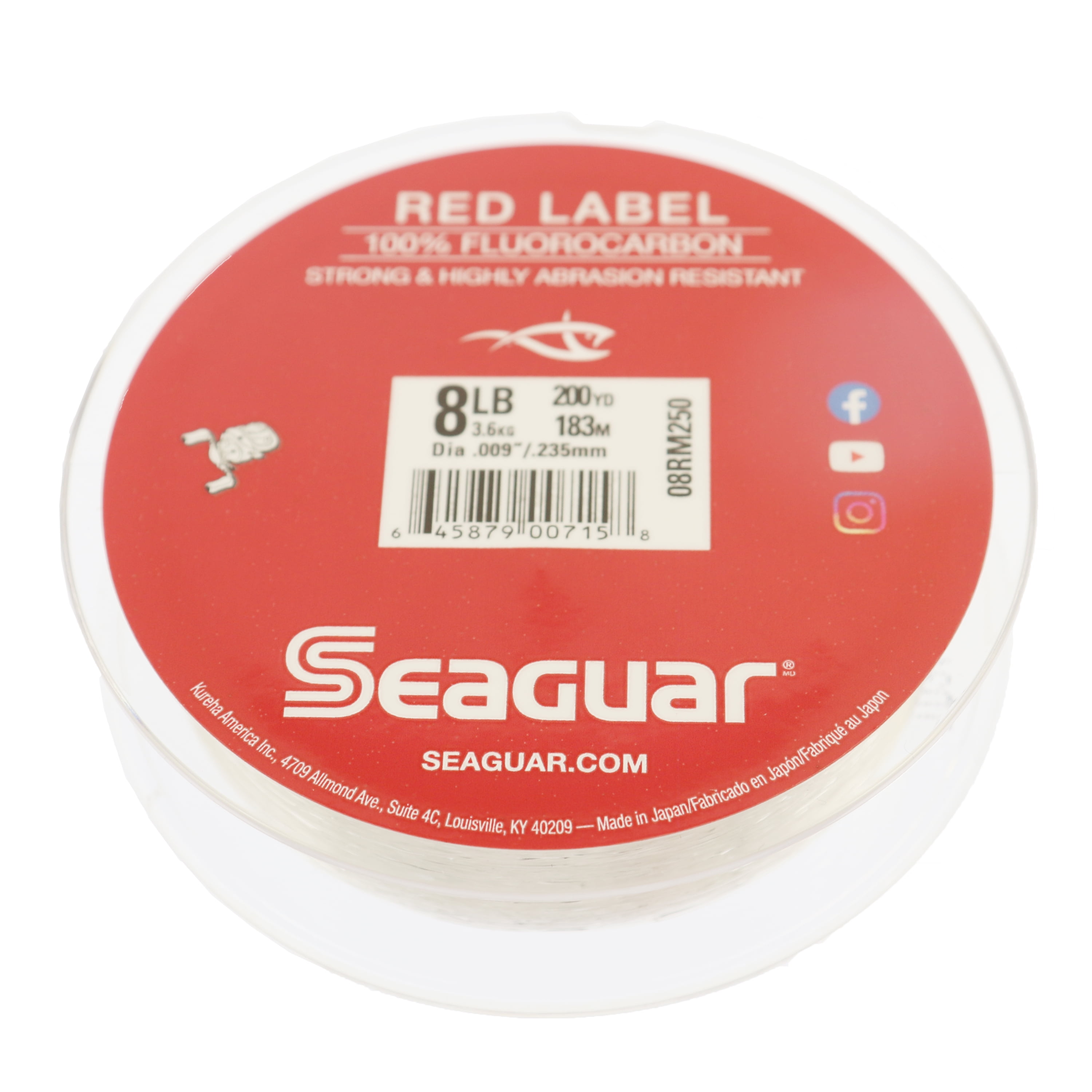 Seaguar Red Label 100% Fluorocarbon Fishing Line 8lbs, 200yds Break  Strength/Length - 08RM250 