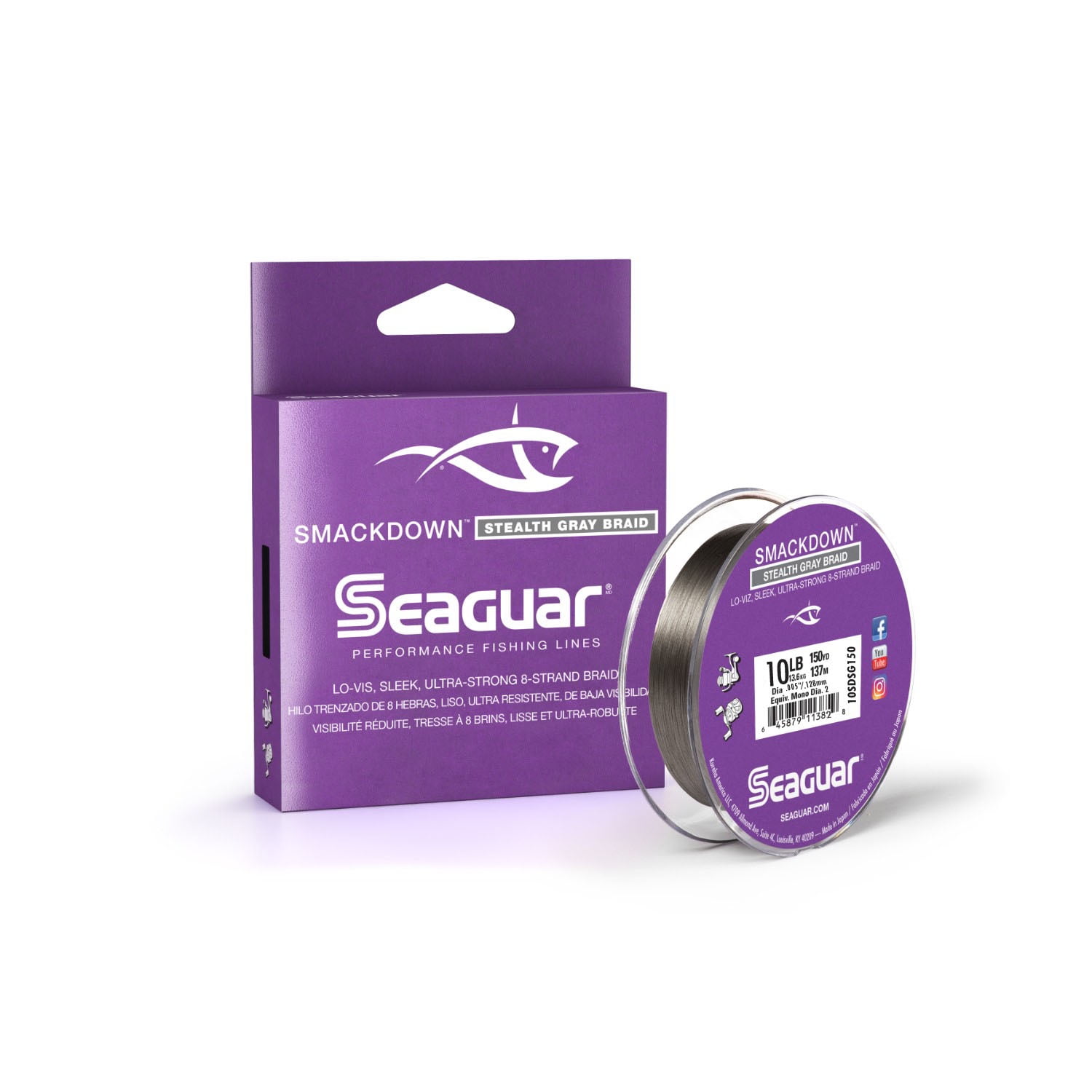 Seaguar Smackdown High Visibility Fishing Line 10lbs, 150yds Break Strength/Length, Stealth Gray
