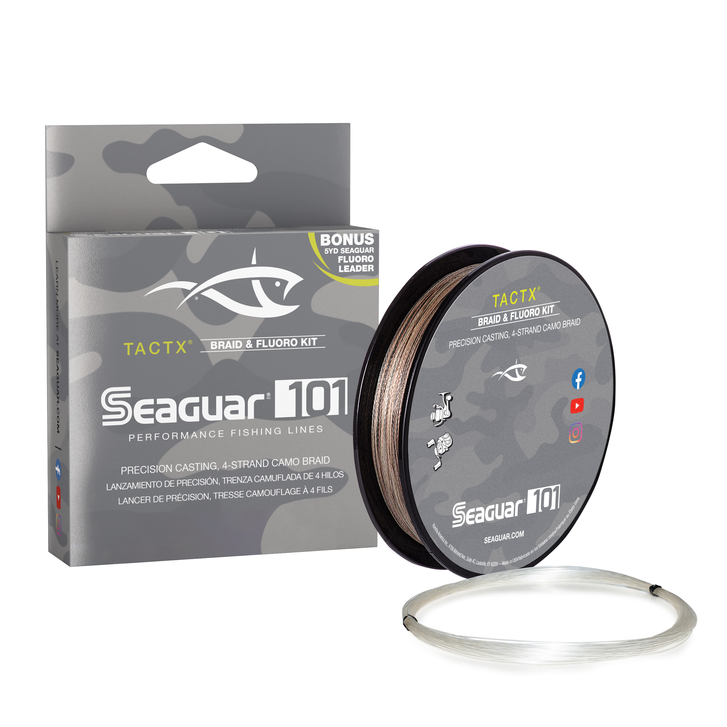 Seaguar TactX Braided Camo Fishing Line & Fluoro Kit, with Free 8lb ...