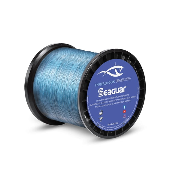 Seaguar Threadlock Fishing Line, 16 Strand Hollow Core Braid, High Visibility Blue, 100lbs, 600yds Break Strength/Length - 100S16B600
