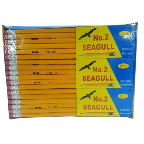 Seagul SGLPencil144 No.2 Pre-Sharpened Pencils with Eraser- 144 per Box - Box of 12