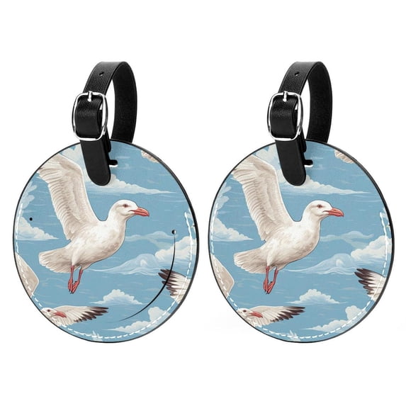 Seagull 2pcs PU Leather Round Bag Tags Suitcase Handbag Tags with Privacy Cover and Name ID Tag for Travel Luggage, Handbags, Backpacks, School Bags