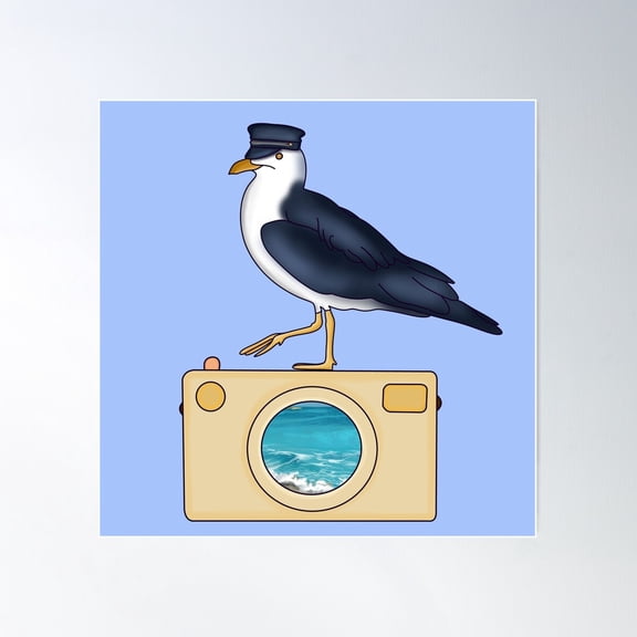 Seagull And Her Camera Poster Wall Art, Modern Wall Decor For Living Room Bedroom, 30x30 UNFRAMED