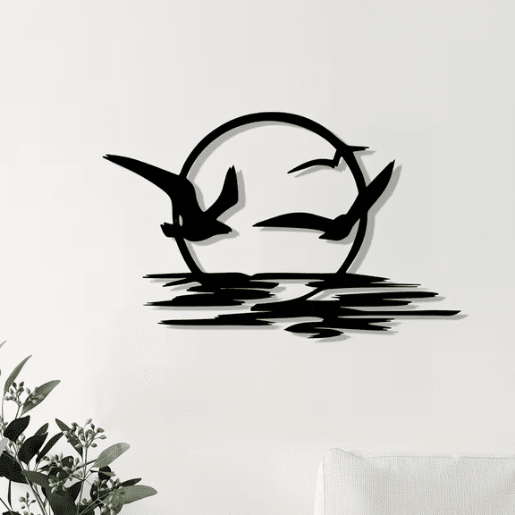 Seagull And Sunset Metal Wall Art, Coastal Decor for Indoor or Outdoor Spaces