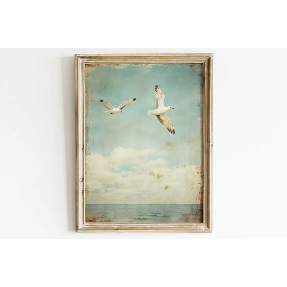 Seagull Art Print, Sea Bird Wall Art, Bird Painting, Sea & Coastal, Vintage Wall Decor, Rustic Ocean Beach Print, Bird Wall Decor Wall Art, Modern Wall Decor, 8x12 UNFRAMED