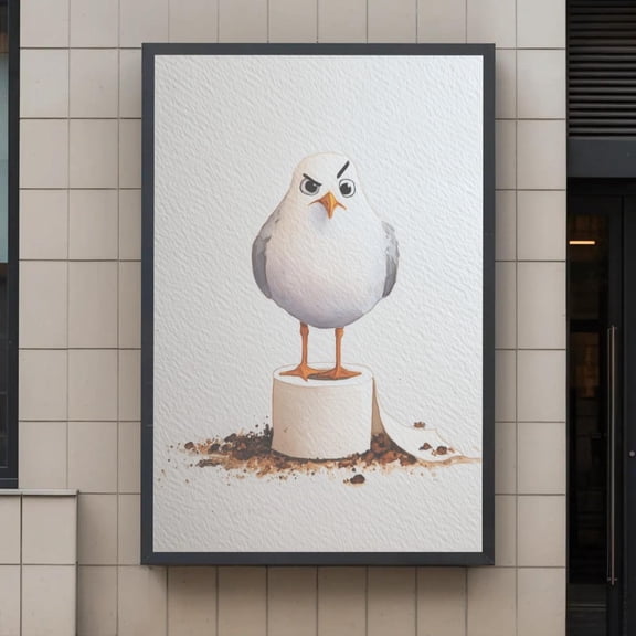 Seagull Bathroom Print: Grumpy Bird Tet Paper Poster, Unframed Poster Size 12x18