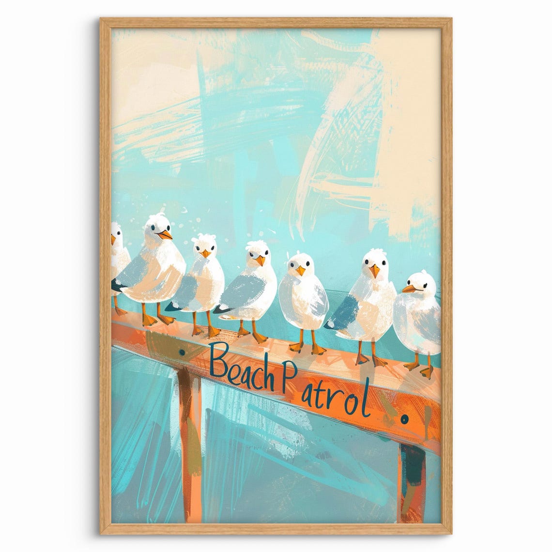 Seagull Beach Patrol Print Quirky Coastal Bird Art Poster Decor ...