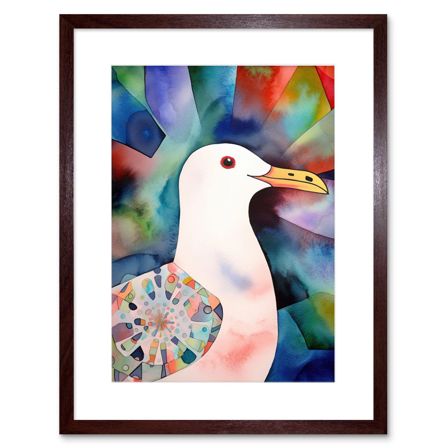 Seagull Bird Portrait Folk Art Artwork Framed Print Wall Art 9X7 Inch ...