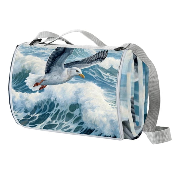 Seagull Canvas Picnic Mat - Waterproof Outdoor Blanket for Camping, Beach, Park - Portable Foldable Mat with Handle and Anchor Stakes - Large Size for Family Picnics - Easy to Clean