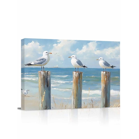 Seagull Canvas Print Wall Art Summer Beach Framed Canvas Art Wall Decor Modern Pictures Painting Morden Artwork for Living Room Bedroom, Ready to Hang - 20"x24"
