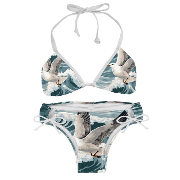 Seagull Chic One-Piece Swimsuits Bikini Set: Detachable Sponge, Adjustable Strap, Two-Pack, for Pools and Beaches