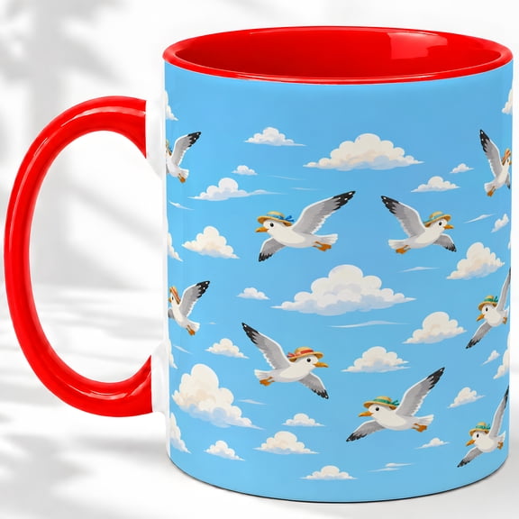 Seagull Cloud Sky Accent Mug, 11oz Ceramic Coffee Cup for Bird Lovers