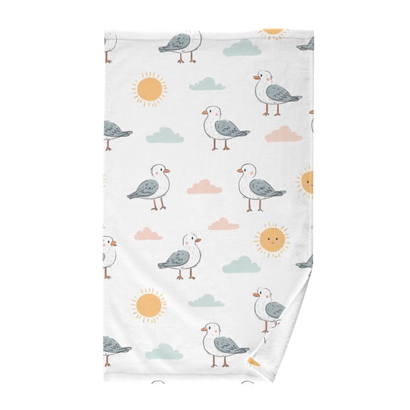 Seagull Cloud Sun Pattern Bath Towel 100% Cotton Soft Thick High Absorbency Hand Face Towel Single Pack 16x28in