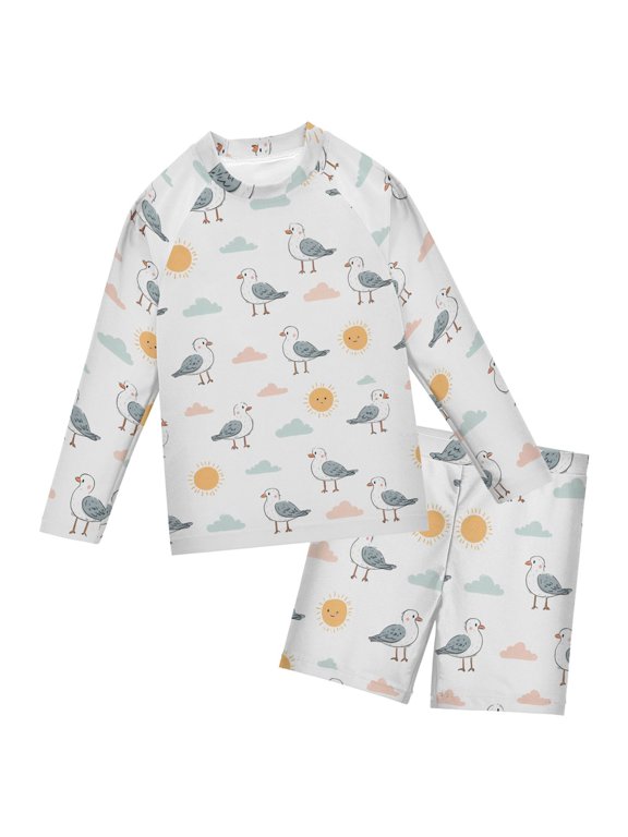Seagull Cloud Sun Pattern Boys' Bathing Suit UPF 50+ Boys' Rash Guard Sets Stretchy Quick Dry 3T-10T
