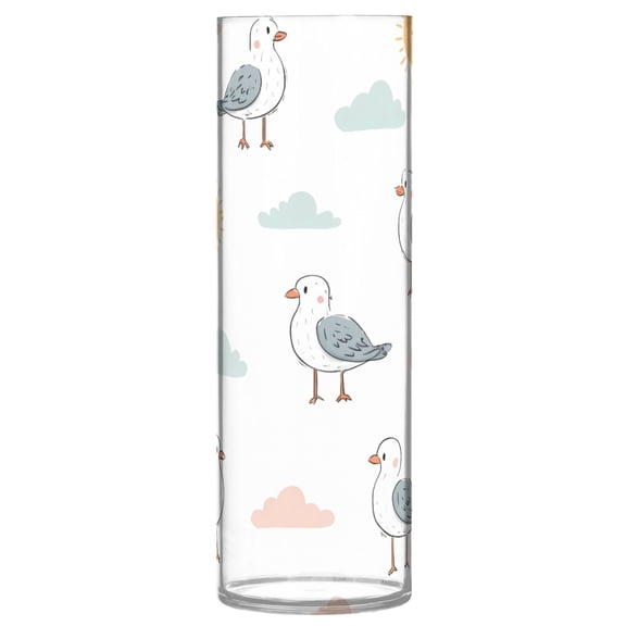 Seagull Cloud Sun Pattern Vase Flower Vase Clear Unbreakable Plastic Tall Decorative 11.8in