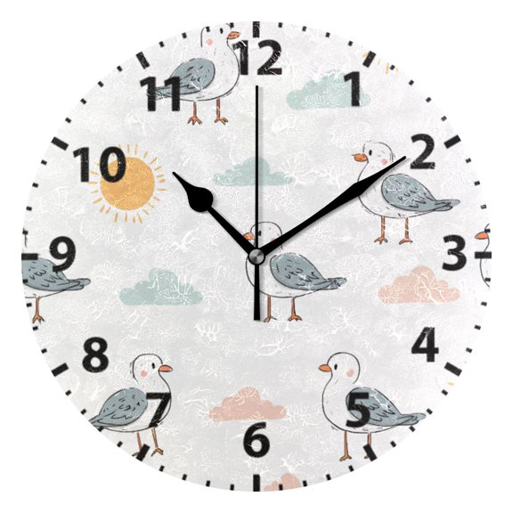 Seagull Cloud Sun Pattern Wall Clock 10in Round Artistic Oil Painting Home Decor Desk Table Clock