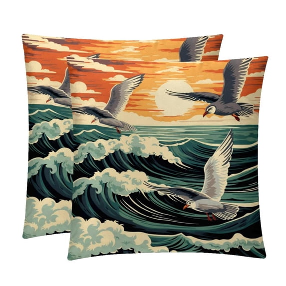 Seagull Covers Set of 2 with Velvet Fabric and Unique Patterns for 16x16, 18x18, 20x20 Inch Throw Pillow Inserts, Throw Pillows, Throw Pillow - for Any Occasion