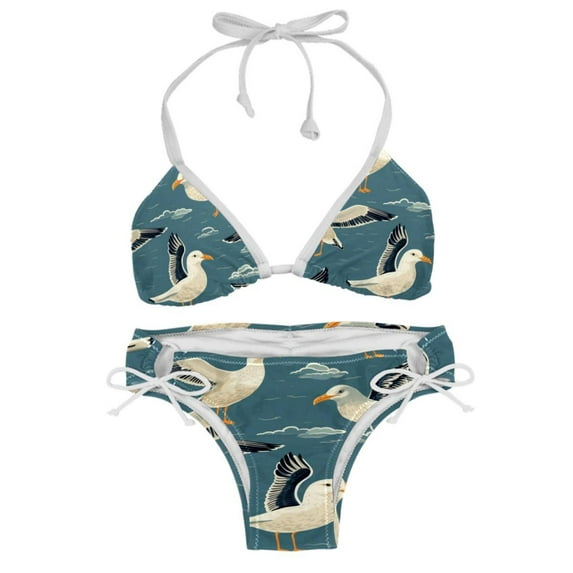 Seagull Detachable Sponge Adjustable Strap Bikini Set Two-Pack Beachwear Scene Swimsuit