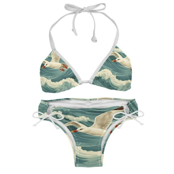 Seagull Detachable Sponge Adjustable Strap Bikini Set Two-Pack Beachwear Scene Swimsuit